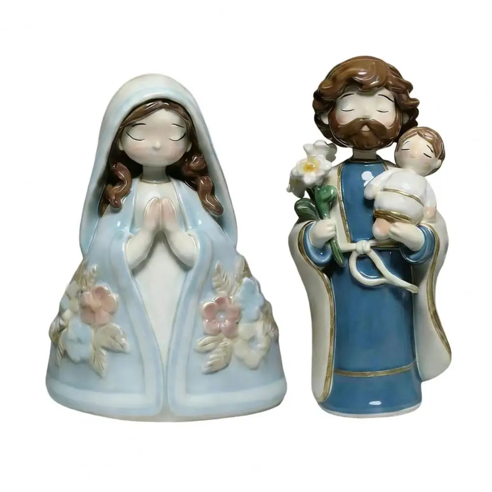 Holy Family Statue St.Joseph with Youth Jesus Virgin Mary Resin Figurine Indoor Nativity Scene Tabletop Decoration