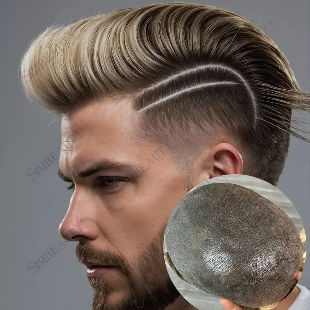 غير قابل للاكتشاف بو شعري سوبر دائم 0.06 مللي متر-0.08 مللي متر كامل Vlooped مايكرو الجلد واقعية رجالي شعر الإنسان أومبير العسل شقراء الشعر المستعار