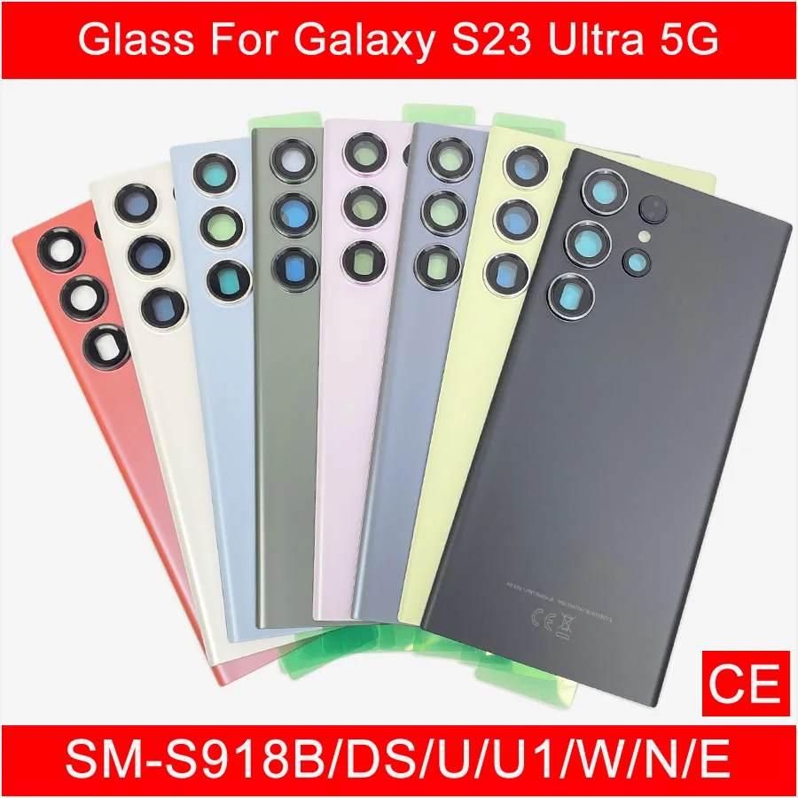 SM-S918 Back Glass Cover For Samsung Galaxy S23 Ultra 5G , Replacement Battery Door Case, Rear Housing Cover With Camera Lens