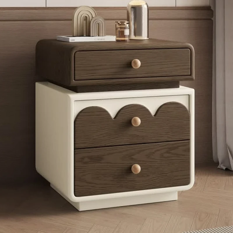 Solid wood bedside table, household bedroom, medieval cream style, light luxury, bedside storage