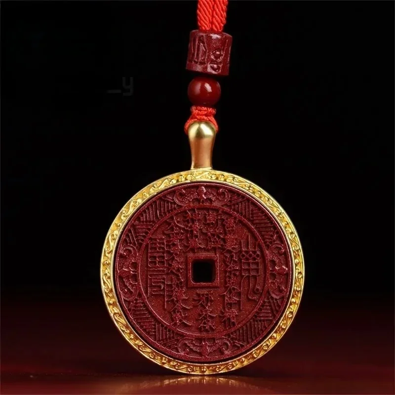 High Content Cinnabar Gold Plated Inlaid A Three-Dimensional Engraved Mountain Ghost Coin Pendant Exquisite Fashion Fine Jewelry