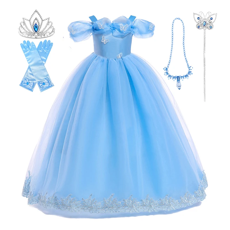 Assepoester blauw roze jurk meisje carnaval feestjurk cosplay kostuums en accessoires zomerkleding kind verjaardag prinses jurk