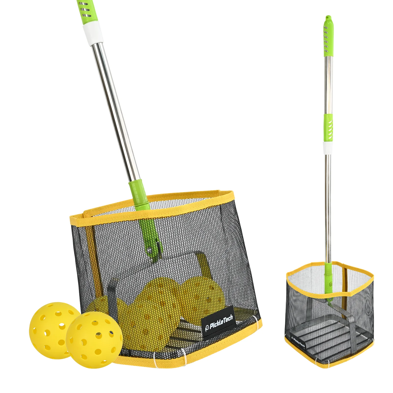 

Сборщик мячей для пиклбола на 20 штук, большая вместимость | Телескопическая ручка из нержавеющей стали 24-34 дюйма для уличных кортов, легко хранить