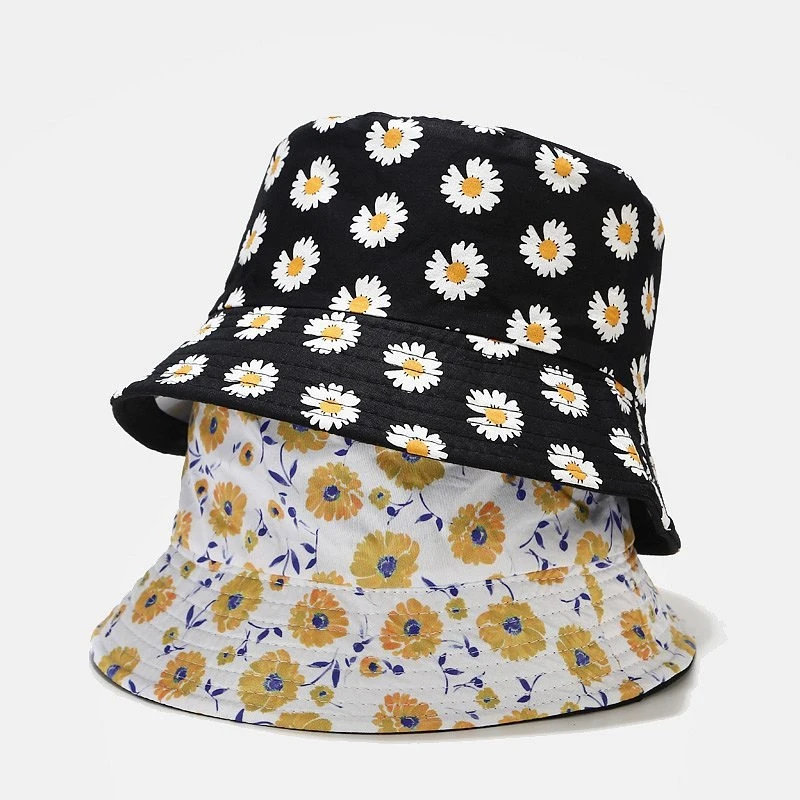 Women's Floral Print Bucket Hat, Daisy & Flower Pattern Sun Cap for Summer Outdoor Beach Streetwear