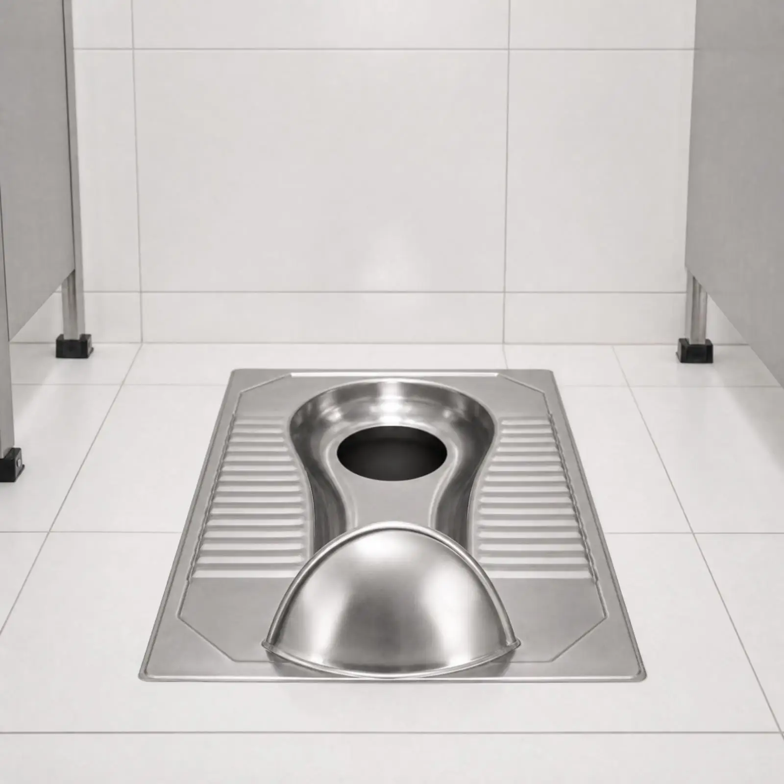 Floor Mounted Stainless Steel Squat Toilet Pan with Foot Levels for Hygienic Low Maintenance Bathroom Solutions