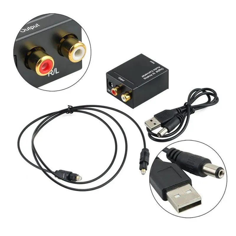 M16KDigital Optical Toslink SPDIF Coax เป็นอะแดปเตอร์แปลงเสียง RCA แบบอะนาล็อกพร้อมสายไฟเบอร์