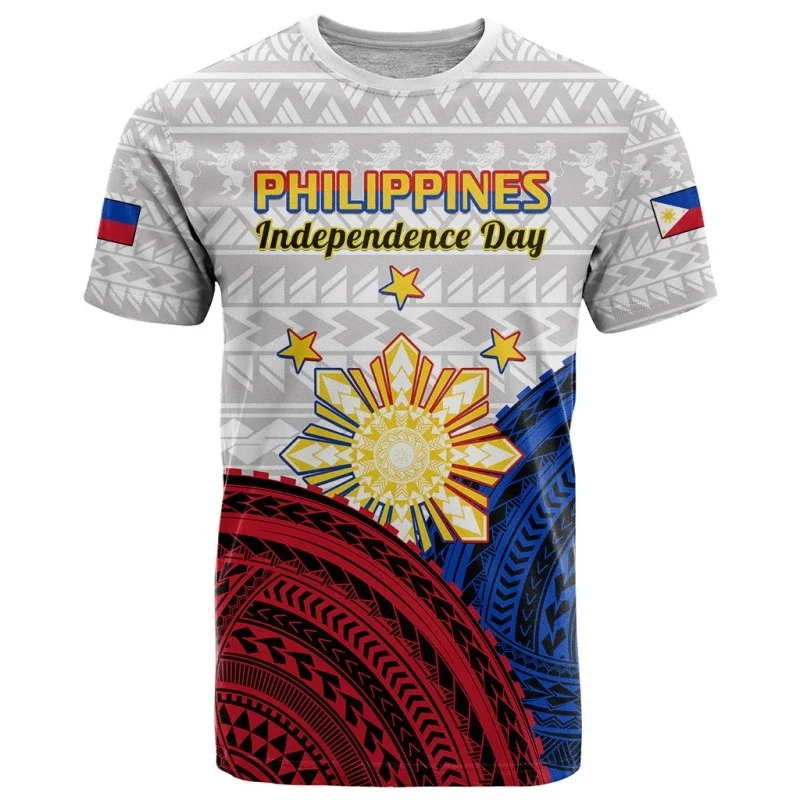 3D Printed Philippine Independence Day T Shirt For Men Patriotic Pattern T-Shirts Summer Fashion Round Neck Short Sleeve Tees
