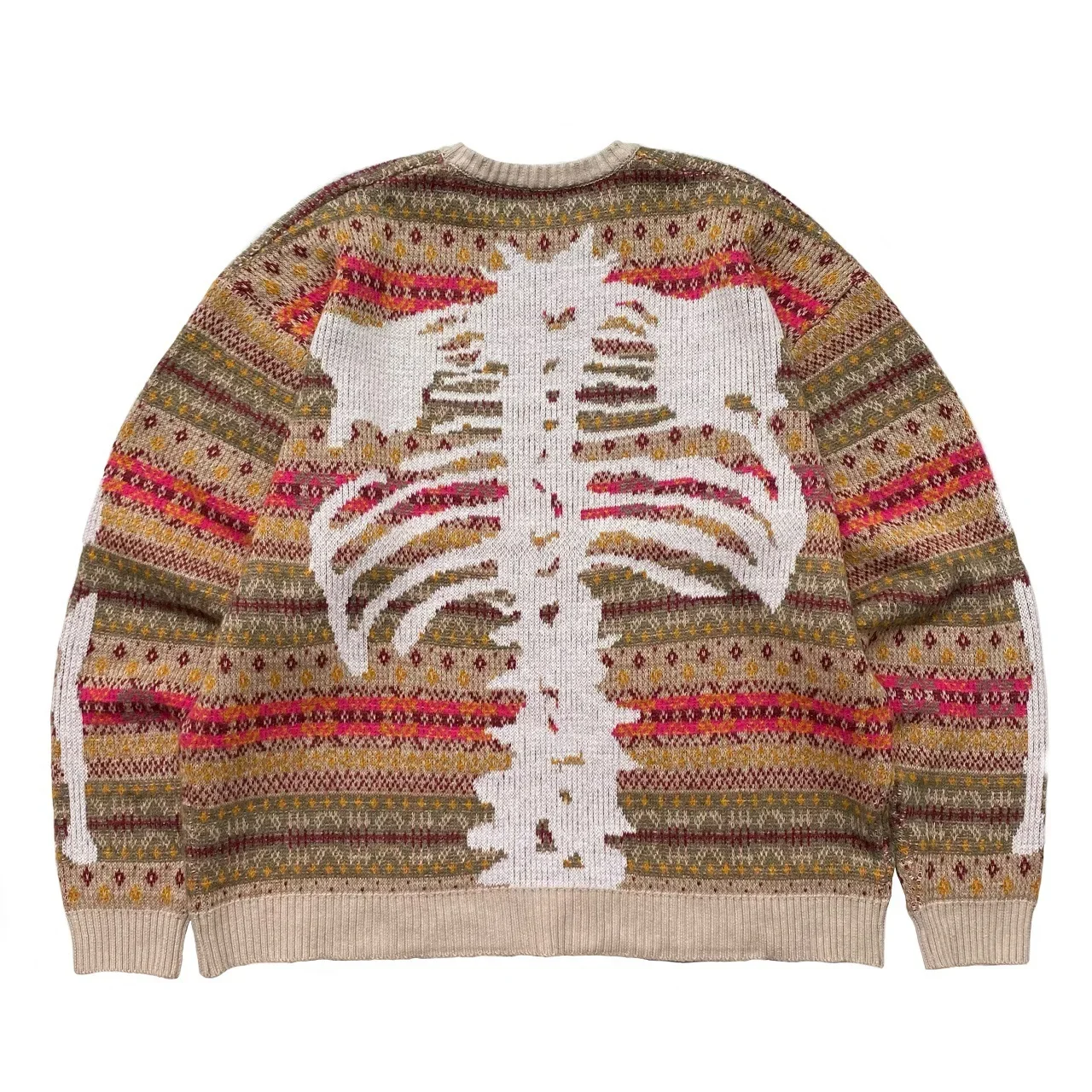 Non Kapital Vintage Hirata Hiroshi Loose Japan Style Men\'s Sweater Bone Skeleton Printed Ethnic Knit Pullover Annual Jia Brand