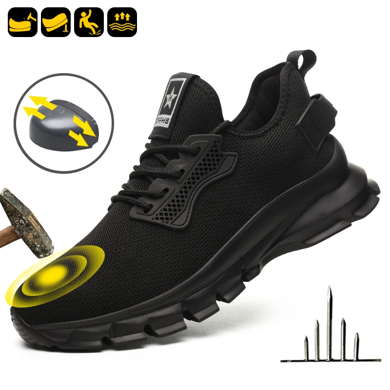 

NEW Rotary Buckle Security Boots for Men Work Sneakers Women Boots Breathable Steel Toe Shoes Safety Puncture-Proof Men Boots