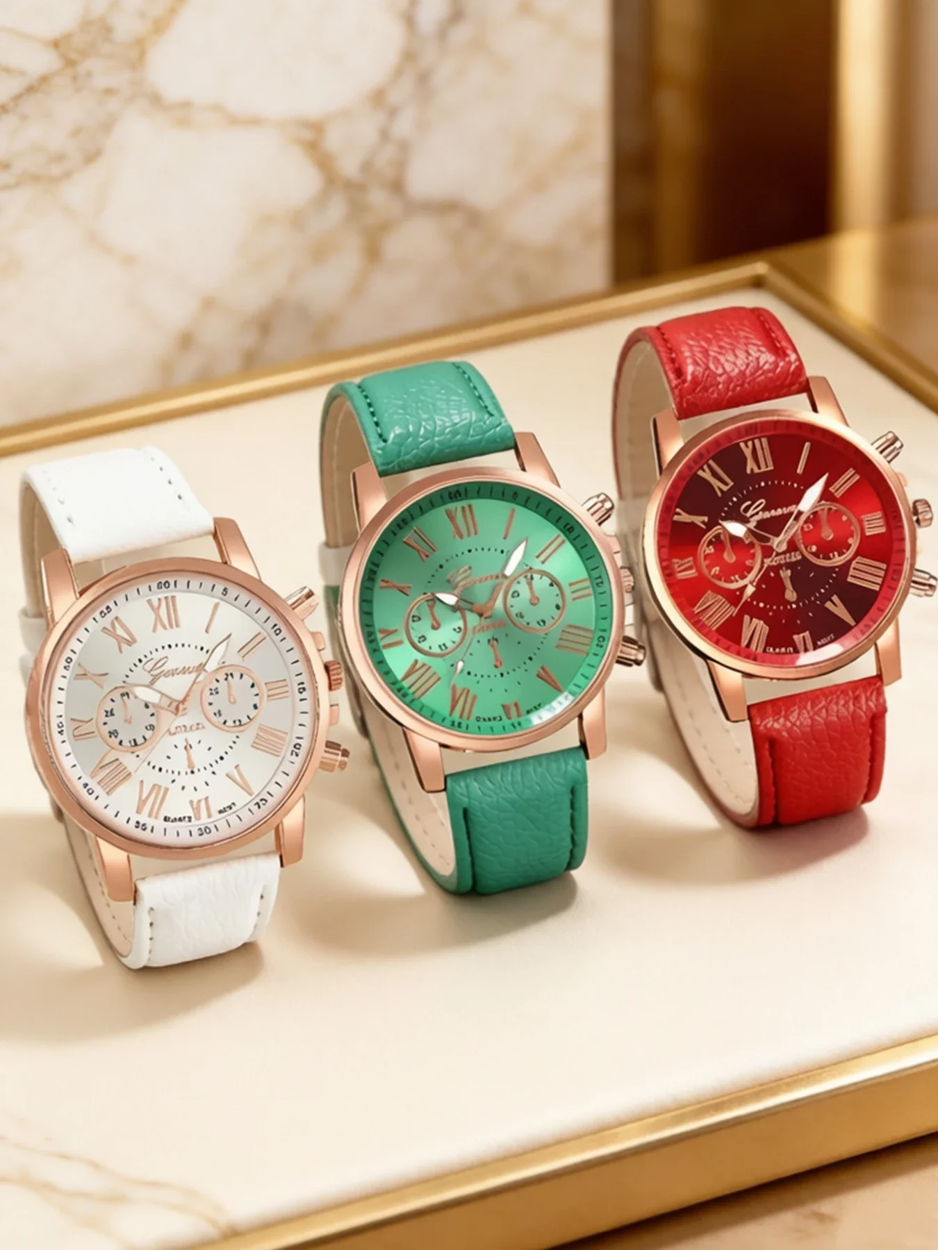 3-Piece Men's Business Quartz Watch Set with Faux Three-Eye Dial