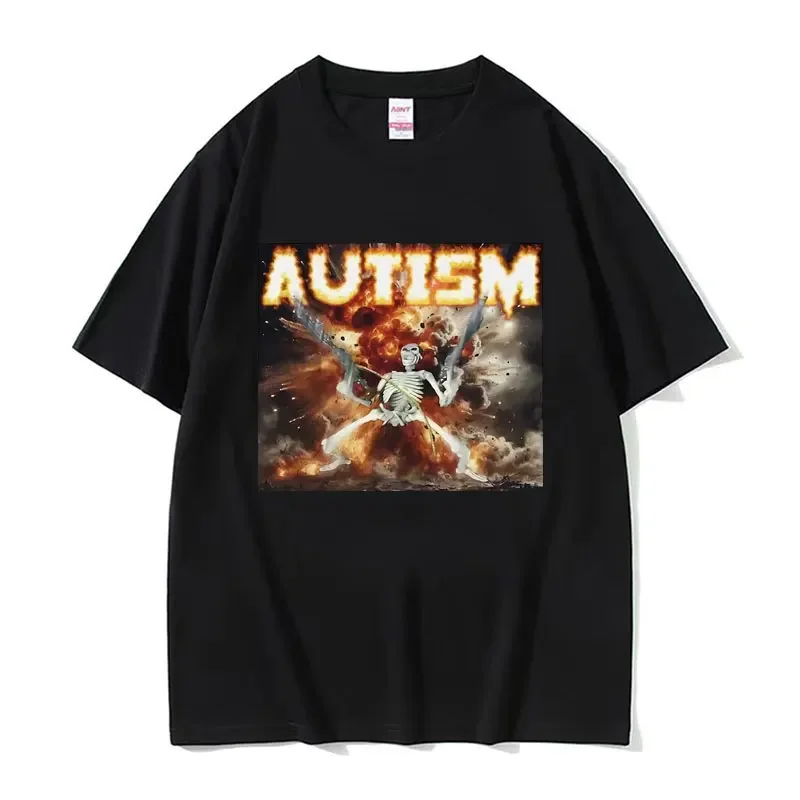 

Autistic Funny Skeleton Meme Graphic T Shirt Men Fashion Gothic Retro T Shirts Male O-Neck Oversized Short Sleeve T-shirt Unisex