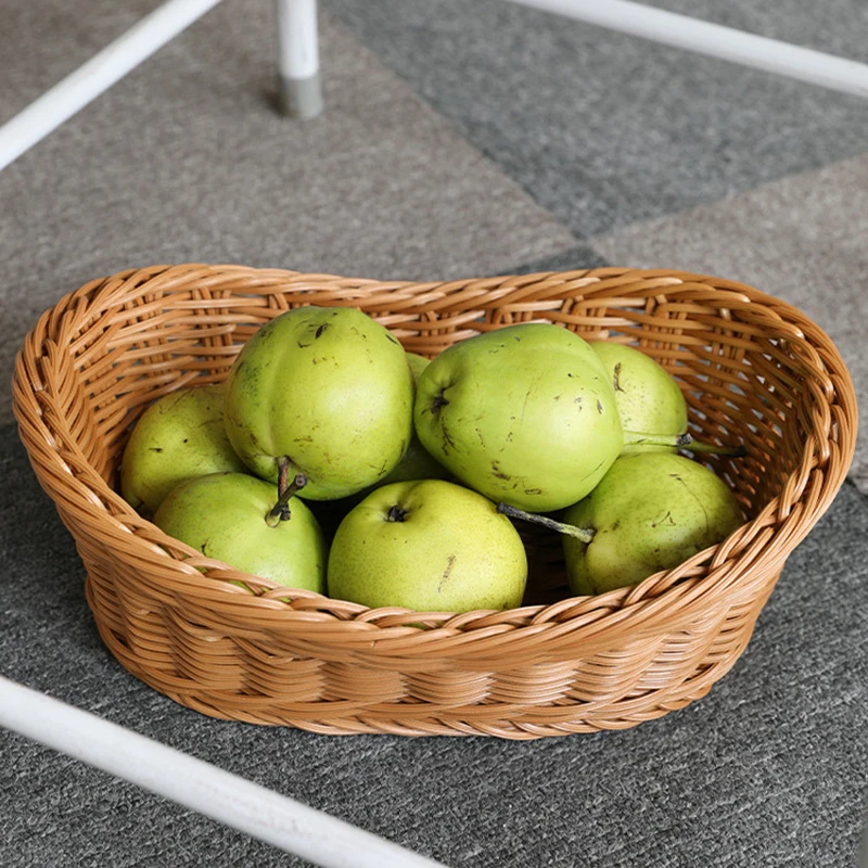 Handwoven Oval Rattan Wicker Basket Snacks Storage Box Kitchen Supplies Basket Fruit Tray Fruit Tea Snack Bread Picnic Trays