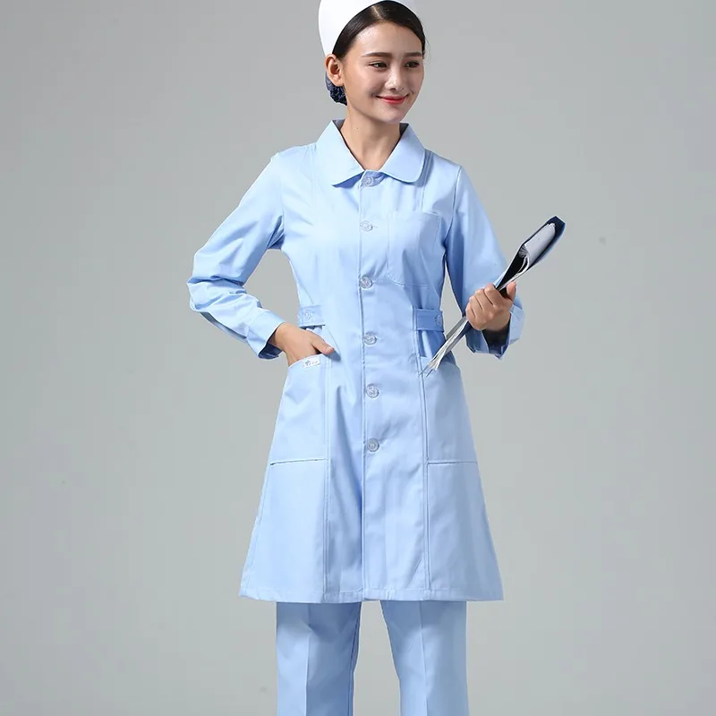 ナース制服 長袖 女性用白衣 実験薬局 秋冬服 医療作業服 半袖