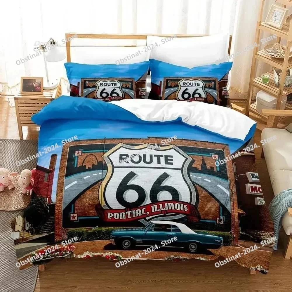 Route 66 Bedding Set Single Twin Full Queen King Size Bed Set Adult Kid Bedroom Duvet cover Sets 3D Print Fashion bed sheet set