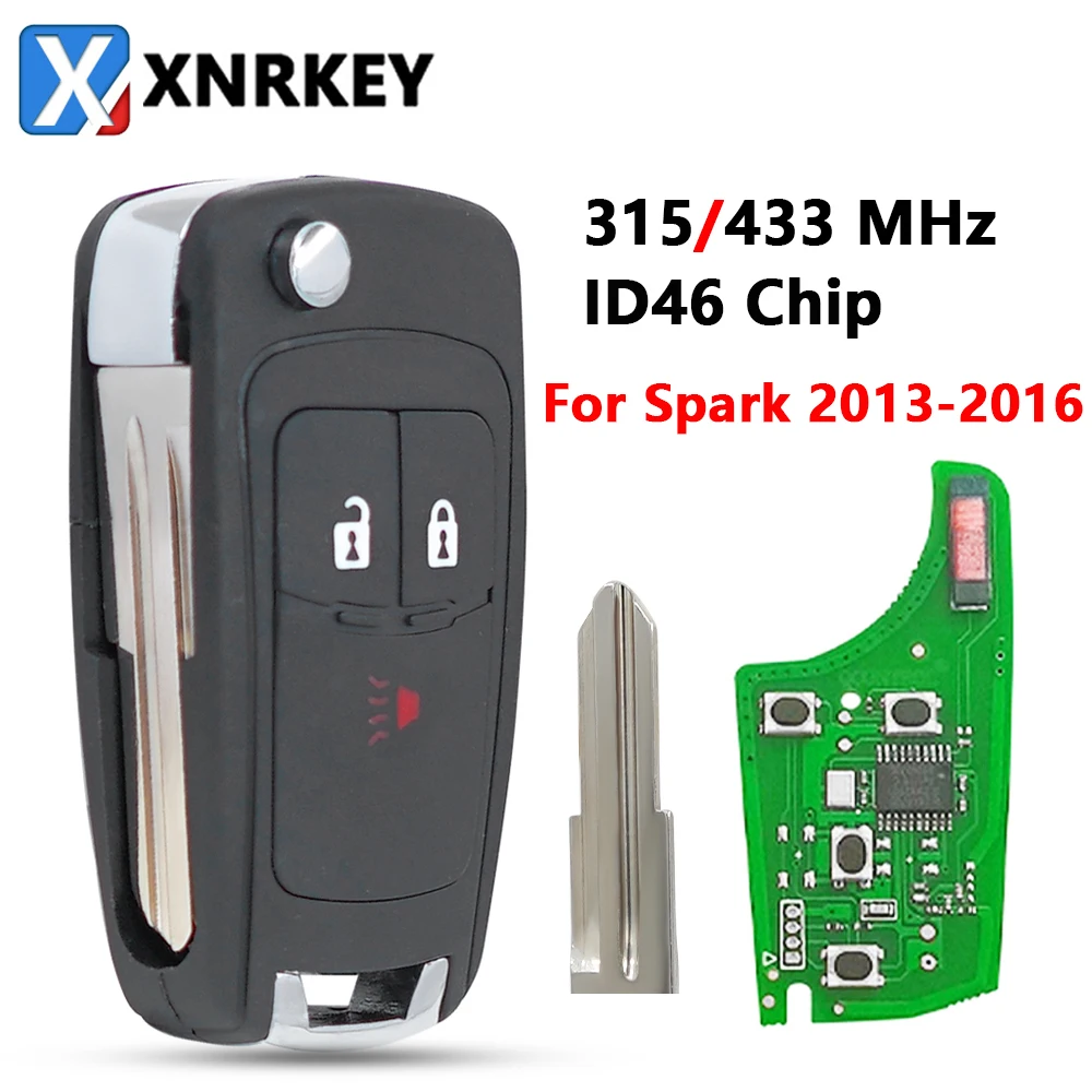 XNRKEY 3 przycisk odwróć składany zdalny kluczyk ID46 Chip 315/433Mhz dla Chevrolet Spark 2013 2014 2015 2016 wymienny klucz zdalny