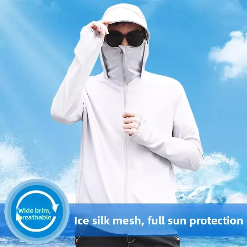 

Lightweight Breathable Ice Silk Me UV Protection Jaet for Men And Women Summer Outdoor Cycling Fiing Hat Sunscreen Coat