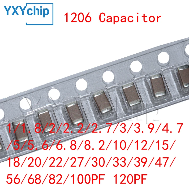 50pcs SMD Capacitor 1/1.8/2/2.2/2.7/3/3.9/4.7/5/5.6/6.8/8.2/10/12/15/18/20/22/27/30/33/39/47/56/68/82/100PF 120PF NPO C0G