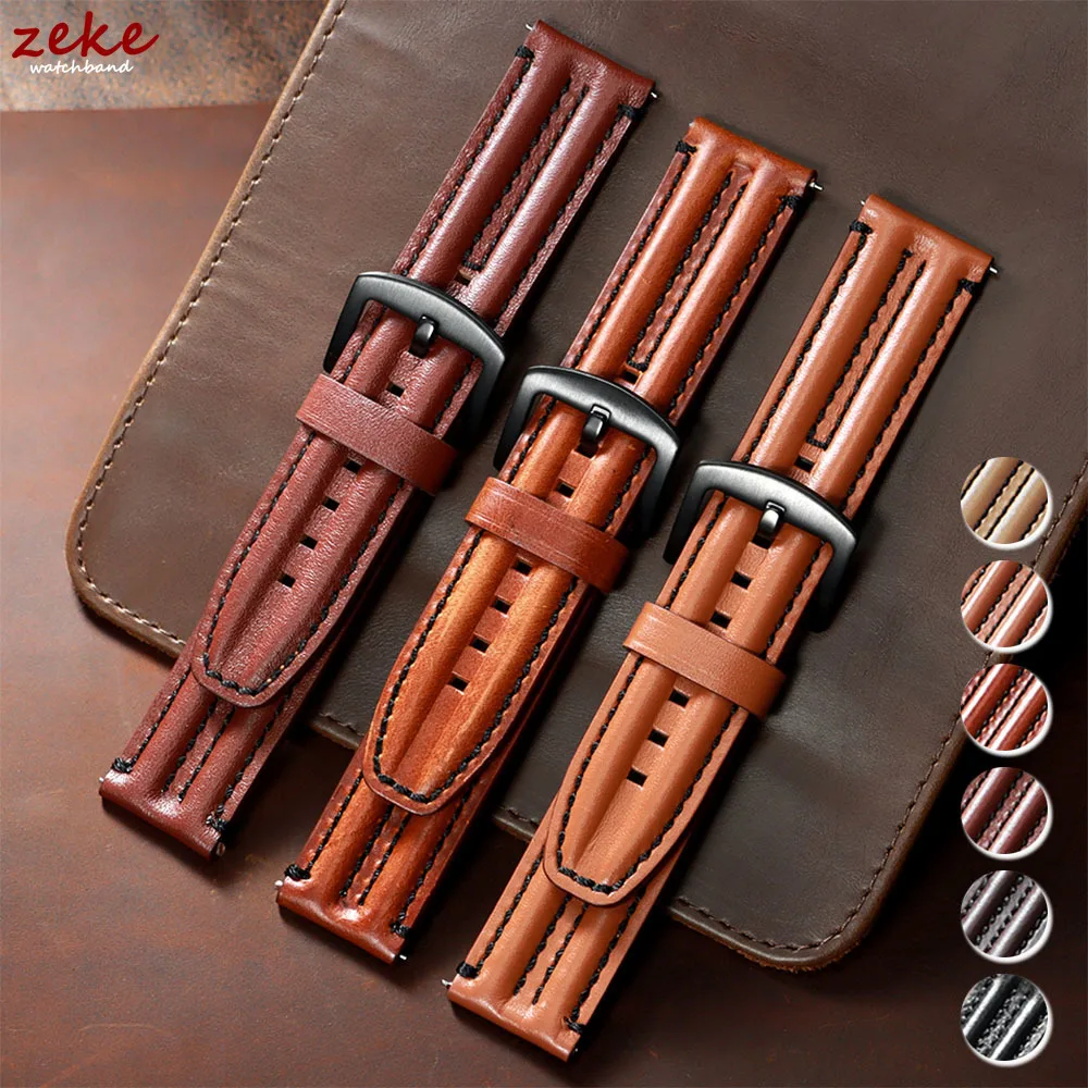 Correa de piel de becerro de cuero genuino con cera de aceite Retro Premium, pulsera de liberación rápida de 20mm, 22mm y 24mm para accesorios de correa de reloj Seiko para hombre