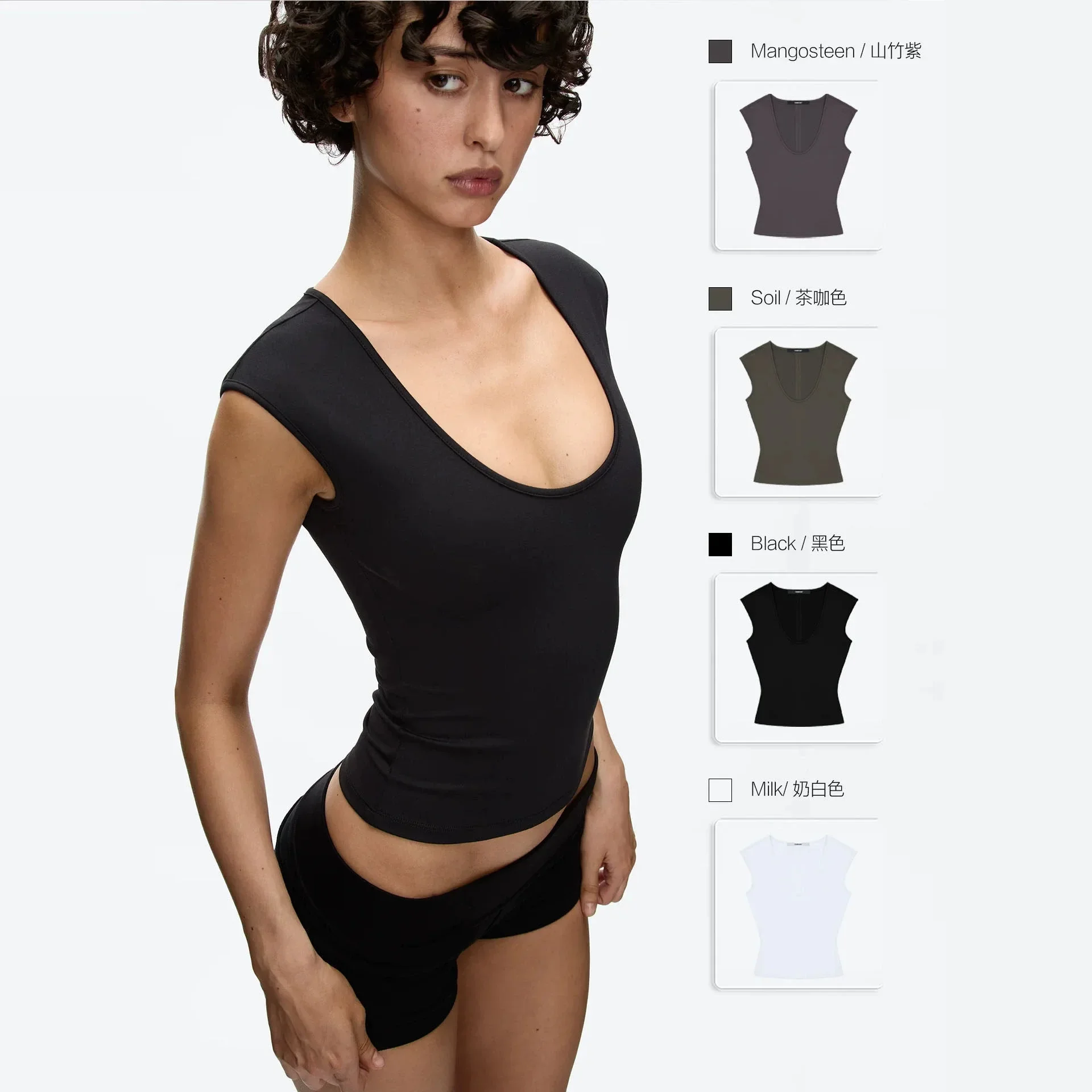 Tank  air  Mangosteen Purple Slimming High Elastic Crop T-Shirt Slimming Sleeveless Stretchy Crop Trendy Minimal U-Neck Tank Top