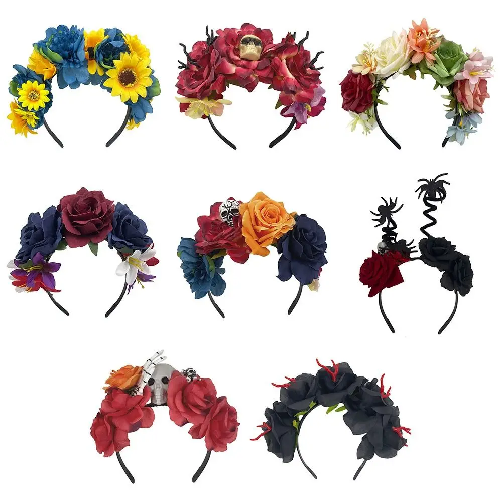 1pc Hot Halloween Rose Blume Krone Stirnband Mexikanische Blume Krone Boho Floral Regenbogen Haar Kopfschmuck für Party Kostüm Hochzeit – Detail 6