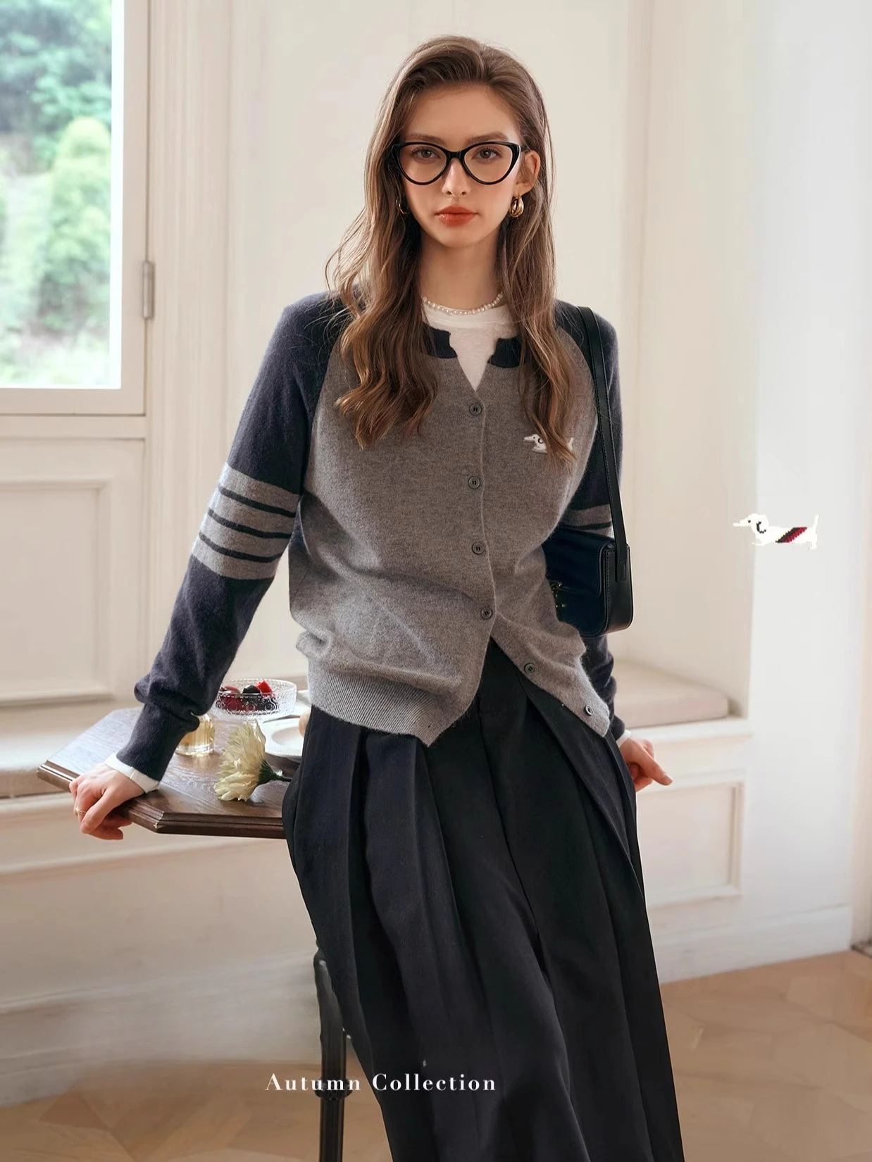 

OLrain Grey Preppy Cardigan for Woman 2025 Women's Autumn Relaxed Round Neck Knitted Jacket Casual Youthful Knitwear M56QM92119