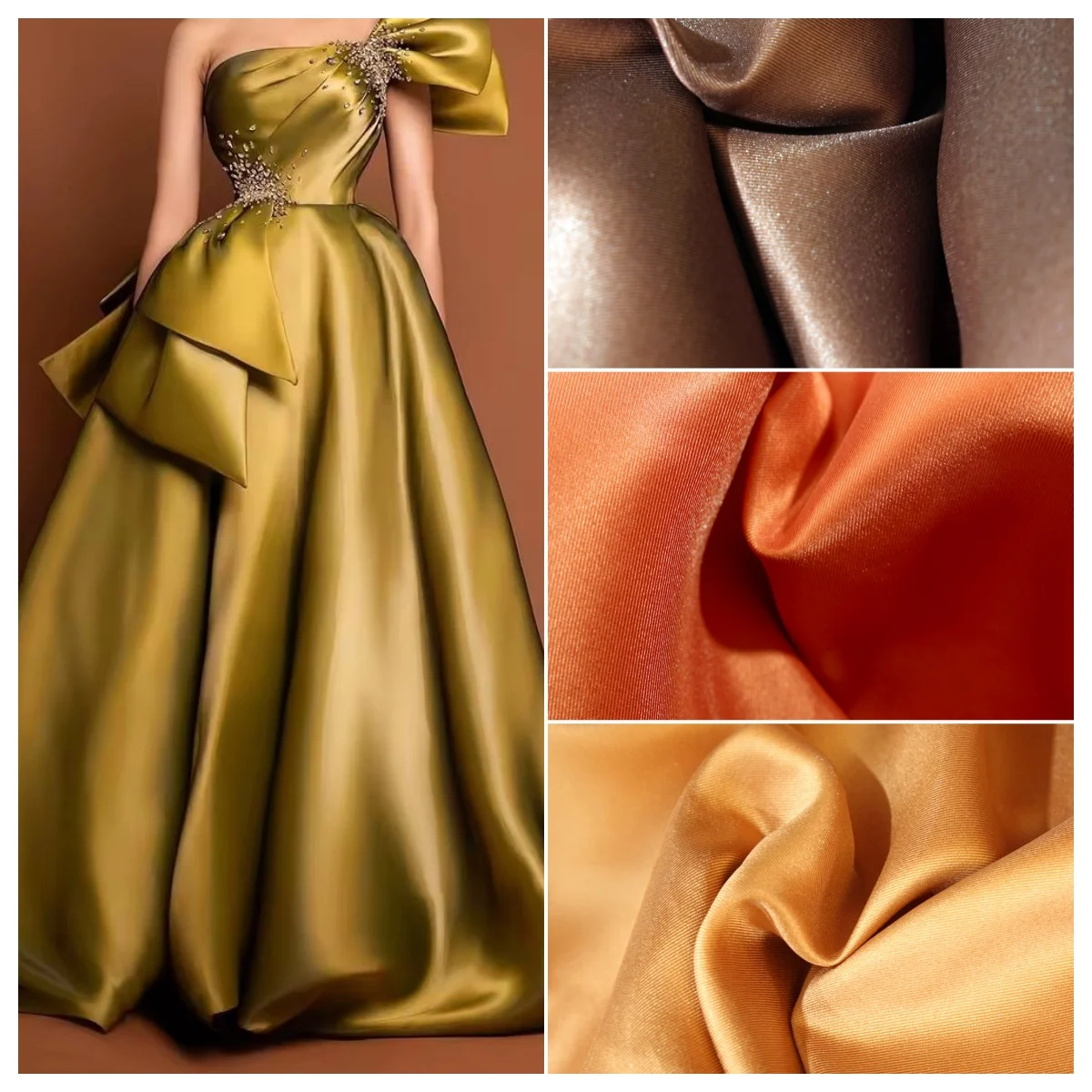 

Shiny Twill Satin Mikado Fabric White Green Thick Stiff Texture Formal Evening Dress Fabric High Fashion DIY Handmade