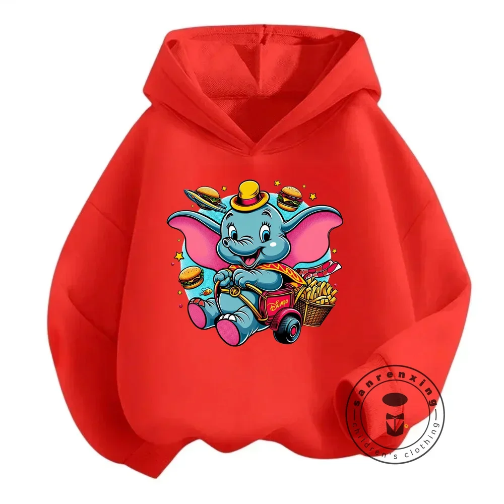 New Fall 2024 Dumbo Cartoon Prints Boys Girls Kids Warm Fleece Hooded Korean Sweatshirt Casual Fashion Kawaii Cute Soft Tops