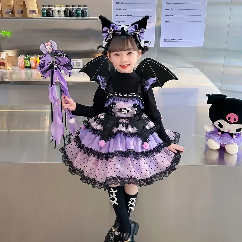 Sanrio Cosplay Kuromi Kawaii Lolita Princess Dress Spring Autumn Children\'s Costume Dress Puffy Skirt Suit Cute Girl Style Gifts