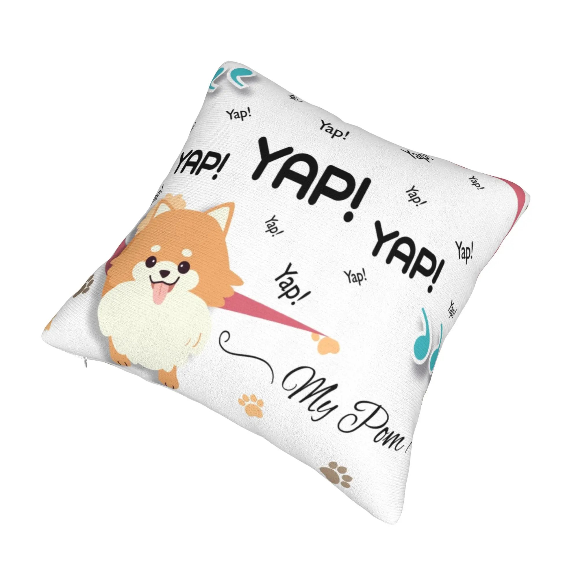 Pomeranian Quotes YAP YAP Barking Pillow Case Decor Home Kawaii Cartoon Spitz Dog Chair Cushion Square Pillowcase