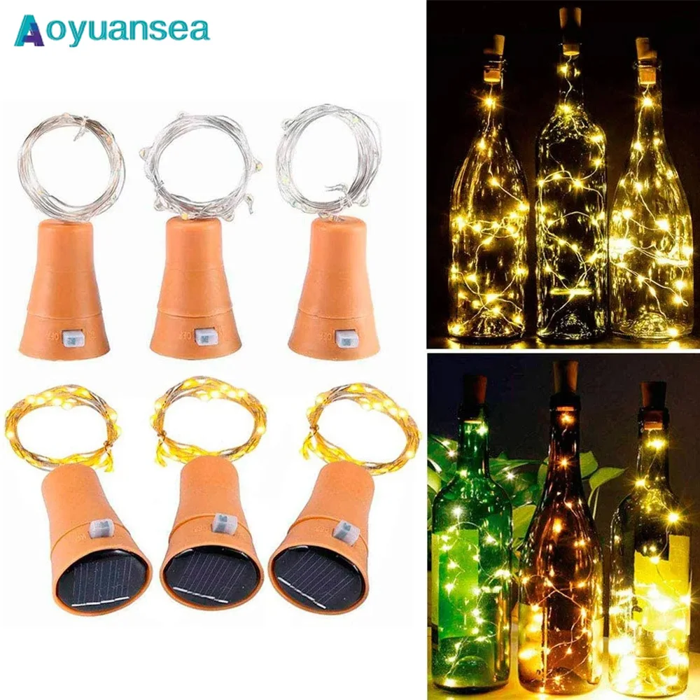 1M 10LEDs 2M 20LEDs LED Solar Copper Cork Wire String Lights Wine Bottle For Party Festival Xmas Outdoor Decor