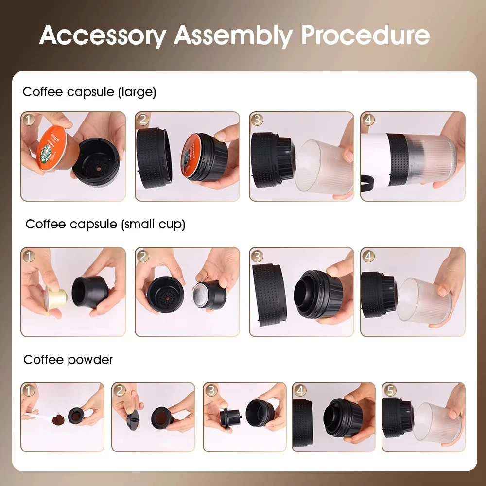 Portable Espresso Maker Capsule Powder Travel Coffee Maker USB Charging 3-in-1 Electric Coffee Machine for Office Home Camping