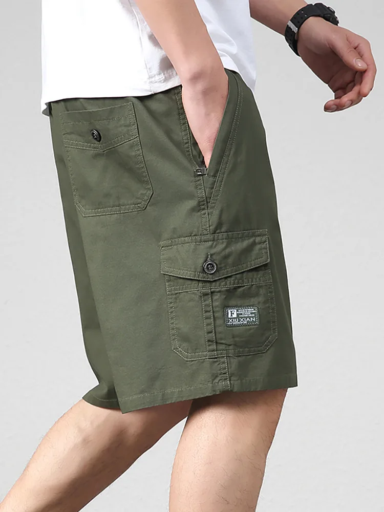 

2024 Summer New Men's Solid Color Shorts 100% Cotton High end Beach Workwear Pants Motorcycle Trendy Men's Lace up Large Size