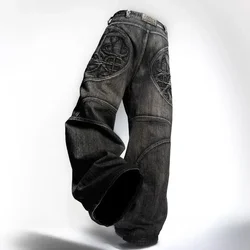 Y2k calça de perna larga unissex americano retro streetwear lavado solto jeans personalidade feminina harajuku na moda jeans de cintura alta