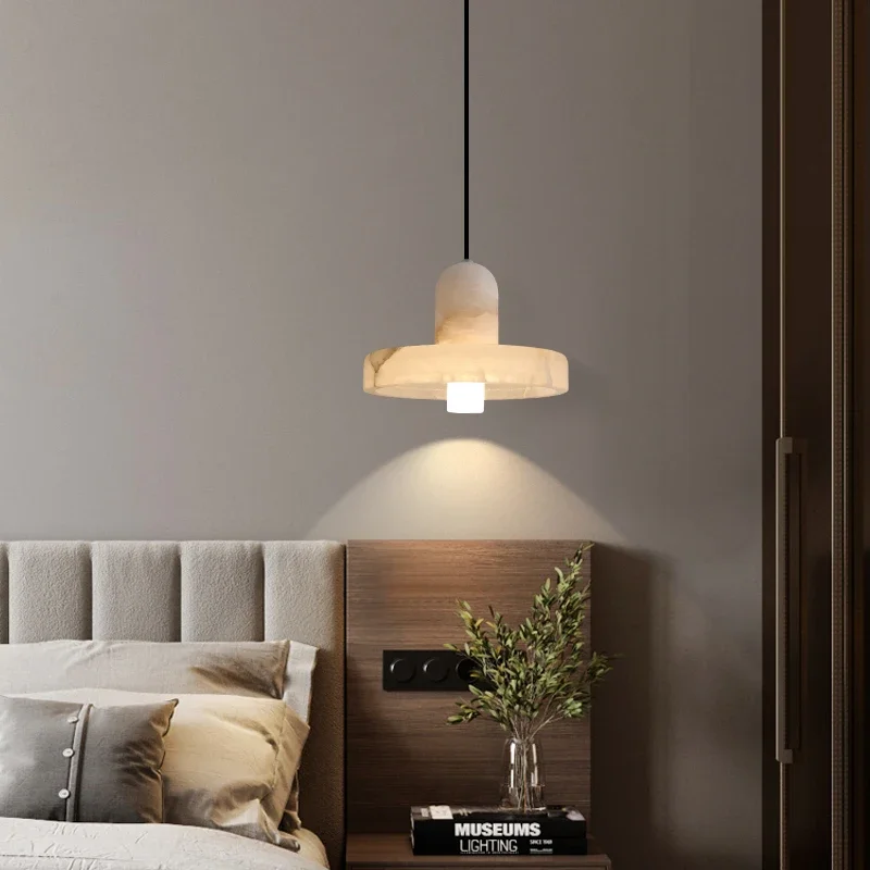 

Natural marble restaurant pendant light bar light Nordic hotel designer all copper decoration bedroom headboard pendant light