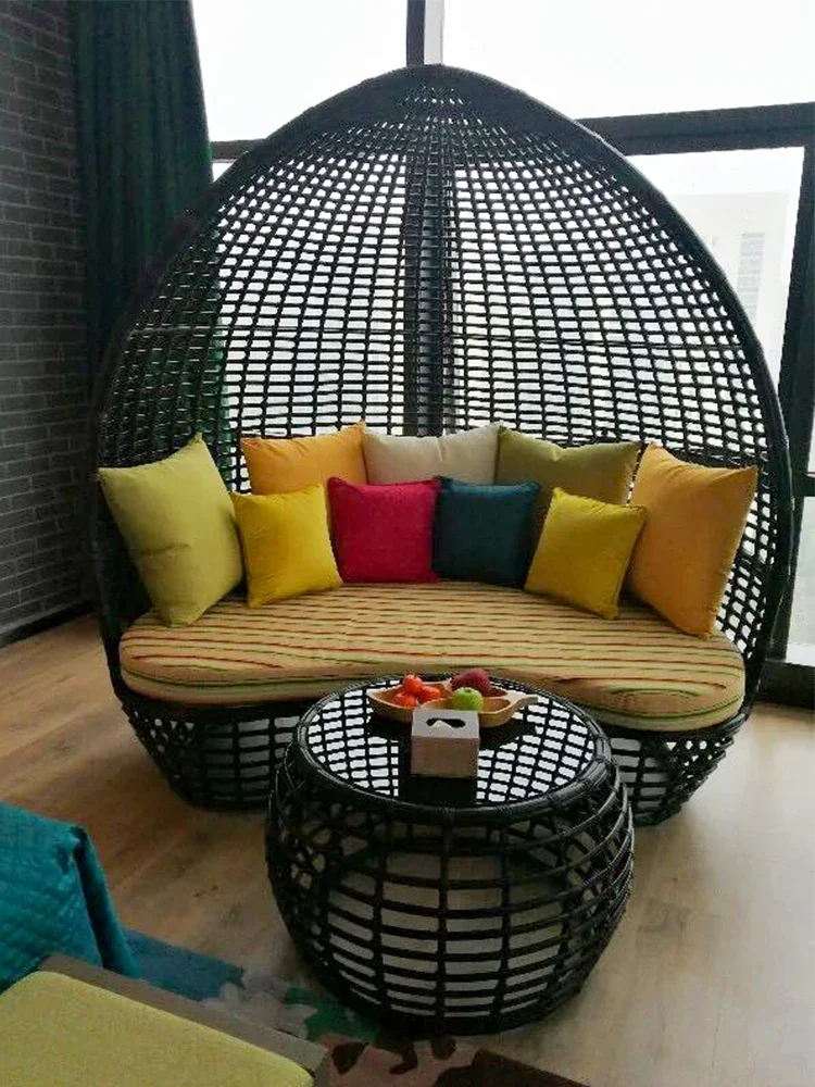 Custom outdoor rattan high-back rattan chair sofa custom combination leisure bed chair courtyard furniture