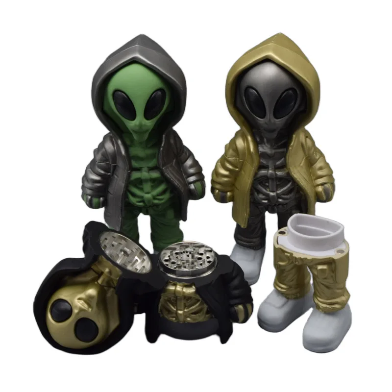 7inch Height Herb Grinder Magnetic Alien Shaped 4parts Plastic Metal Herb Grinder