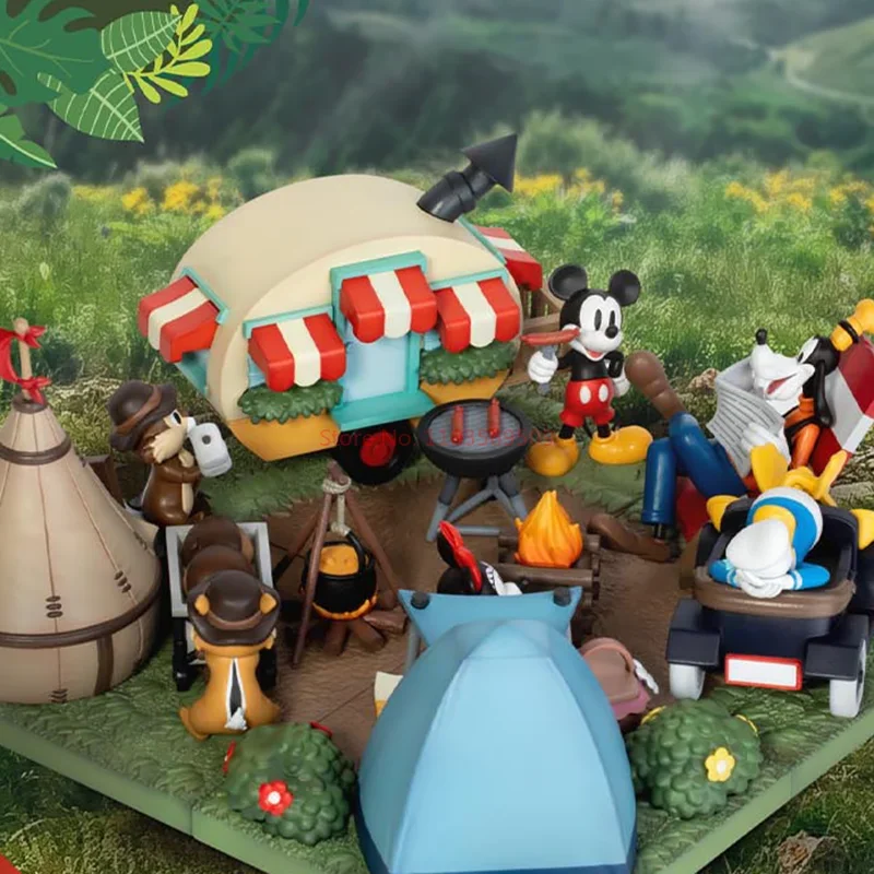 

Disney Mickey Mouse Camping Series Figure Donald Duck Goofy Chip 'n' Dale Pluto Genuine Minnie Collection Figurine Doll Model