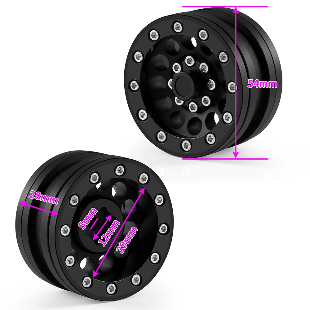 YEAHRUN 4 Stuks Metalen 1.9Inch Beadlock Velg Hub voor 1/10 Axiale SCX10 TRX4 TRX6 D90 D110 RC Rock Crawlers auto's