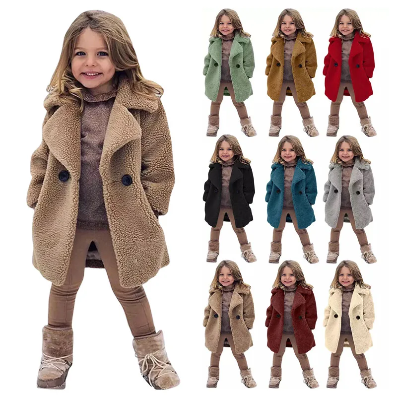 Warm Lamb's Wool Jackets For Girls Boys Winter Fleece Outerwear Autumn Children Fashion Single-Breasted Coats Big Kids Clothes