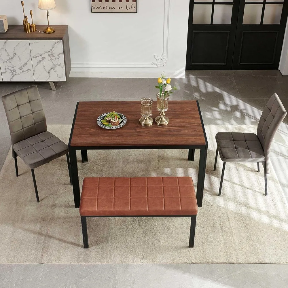 

Набор обеденных столов на 4 скамьи, набор кухонных столов из 4 предметов, прямоугольный обеденный стол 47 дюймов с серыми бархатными стульями для гостиной