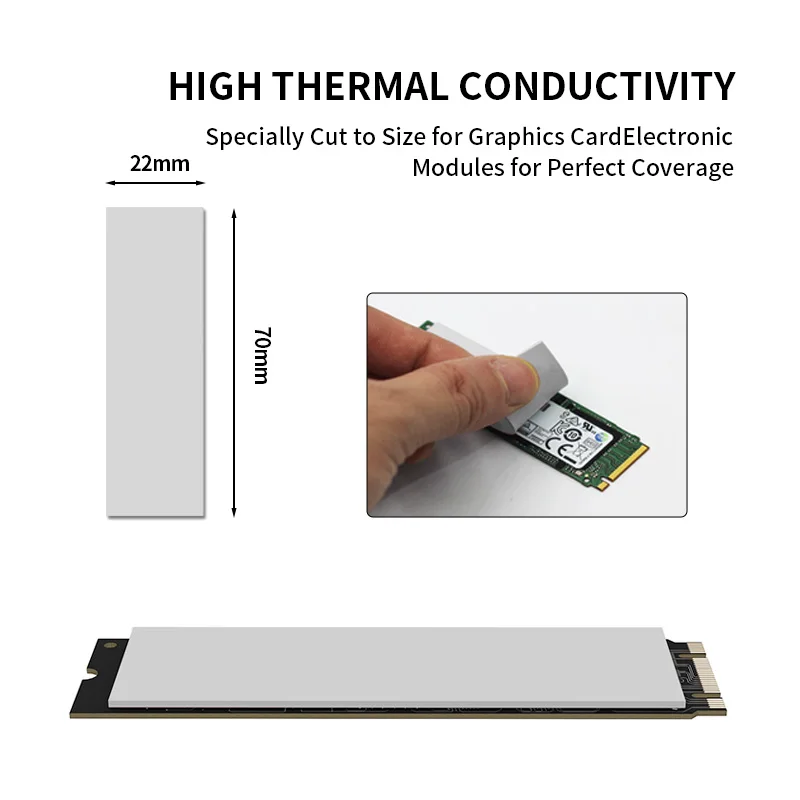 TEUCER-M.2 SSD Thermal Pad, 10.8W, Mk, CPU, placa gráfica, dissipador, motherboard, dissipação de calor, Silicone Pad, 70*22mm