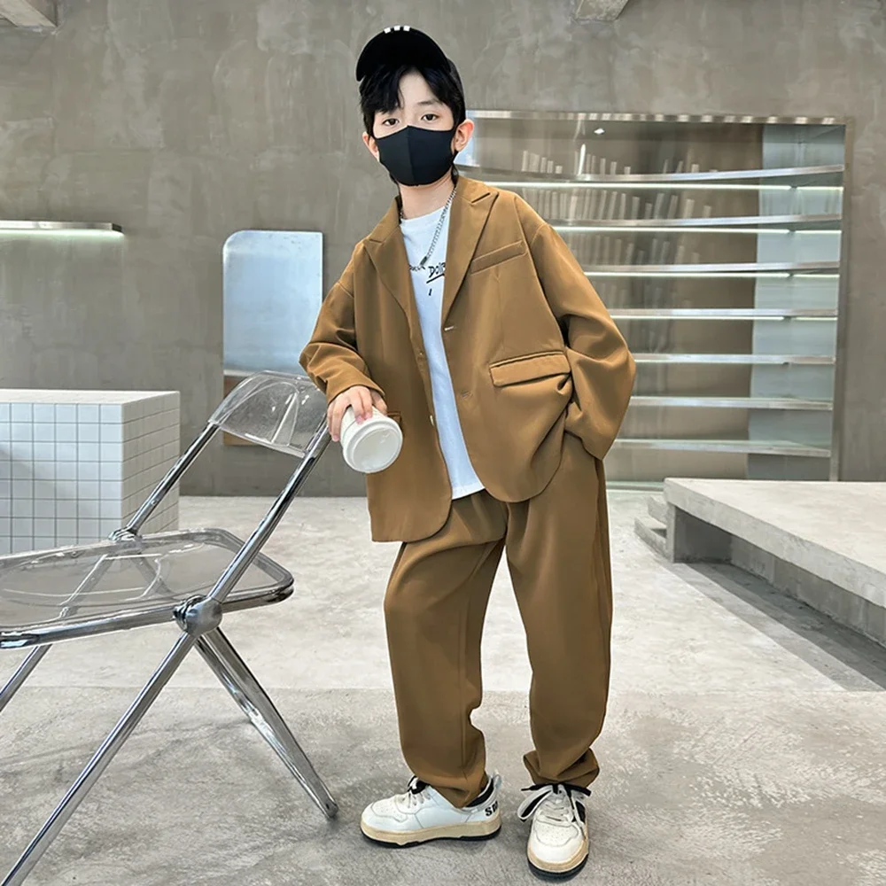 

Осенняя модная куртка с длинными рукавами, брюки, комплект из двух предметов, детский пиджак для подростков, деловая свадебная детская одежда, школьный костюм для мальчиков