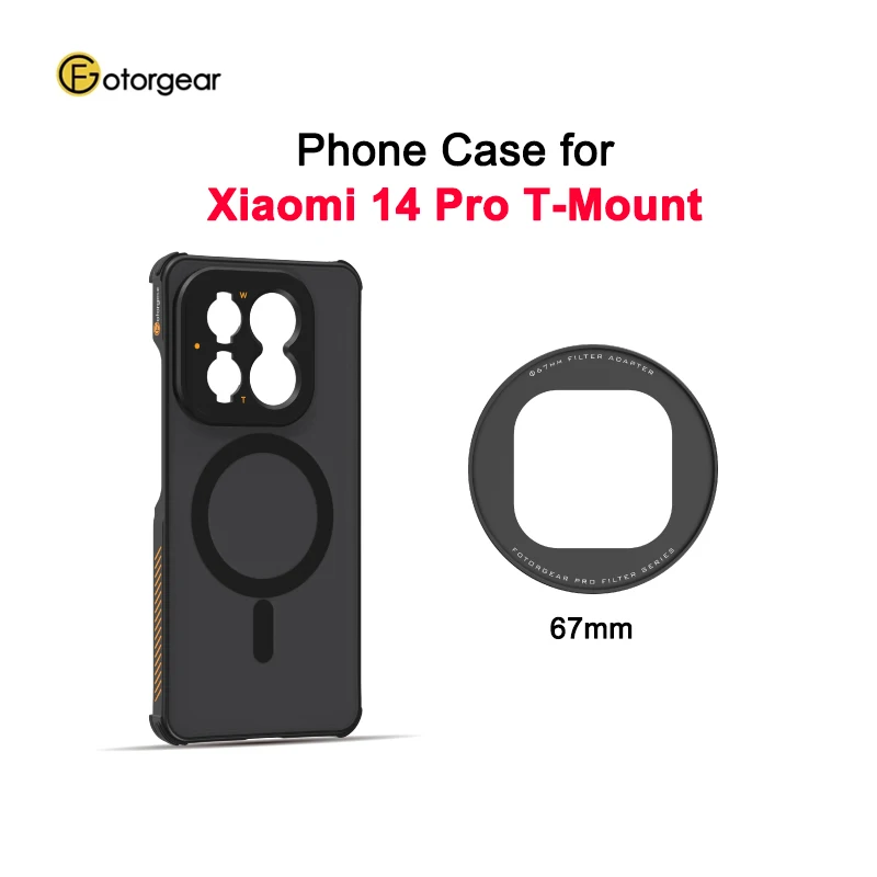 Fotorgear Professional T-Mount Phone Case for Xiaomi 14 Pro Metal Magnetic Protective Cover with 67MM Filter Adapter Ring