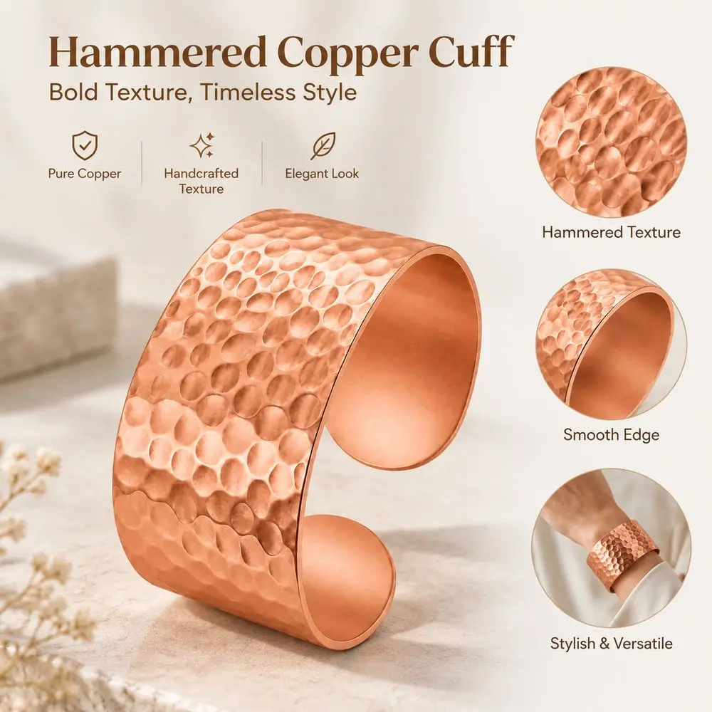 Durable Pure Copper Wide Copper Bracelet Waterproof Chunky Design Bangle Jewelry Adjustable Unisex Size Wrist Cuff Daily Wear
