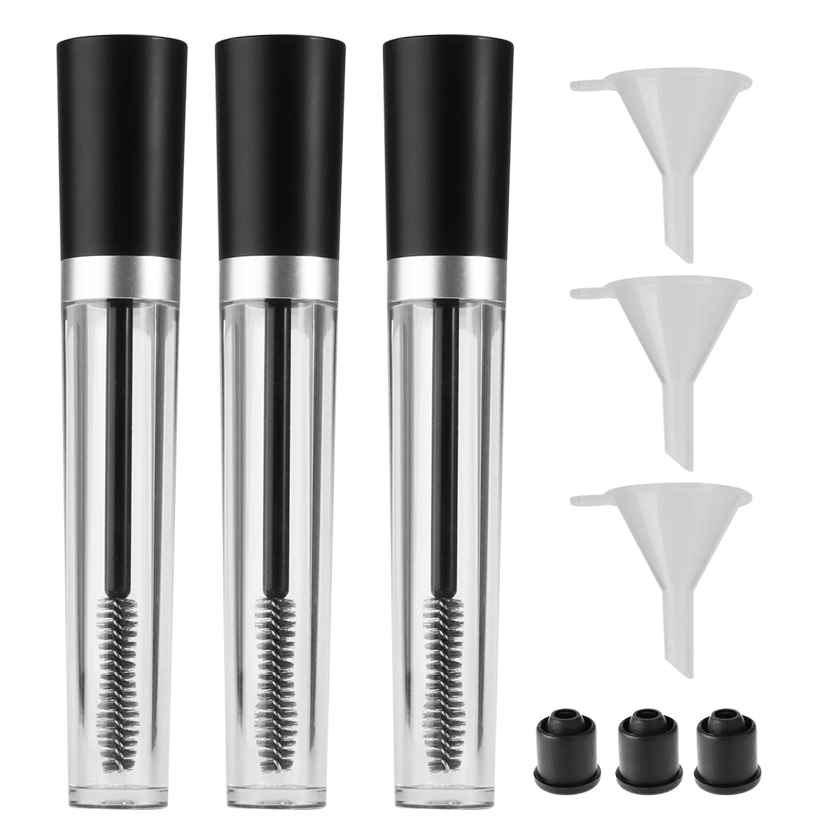 3pcs 75ml Empty Mascara Tube with 3pcs Eyelash Wand Eyelash Cream Container Bottle & Rubber Inserts & Funnels for Castor Oil