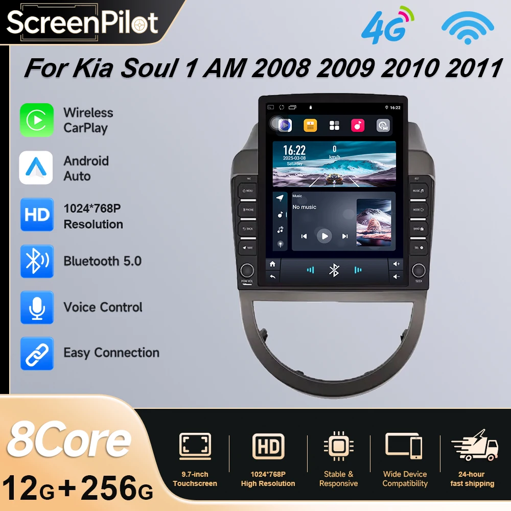 Radio samochodowe z Androidem 9.7 i funkcją Carplay Auto dla Kia Soul 1 AM 2008 2009 2010 2011, odtwarzacz multimedialny, radio samochodowe z nawigacją, jednostka główna.