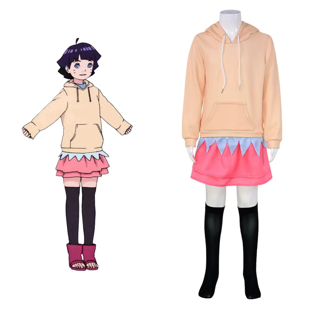 NARUTO Uzumaki Himawari Cosplay Costume Hooded Sweatshirt Skirt Uniform Hallloween Performance Party Girls Clothing