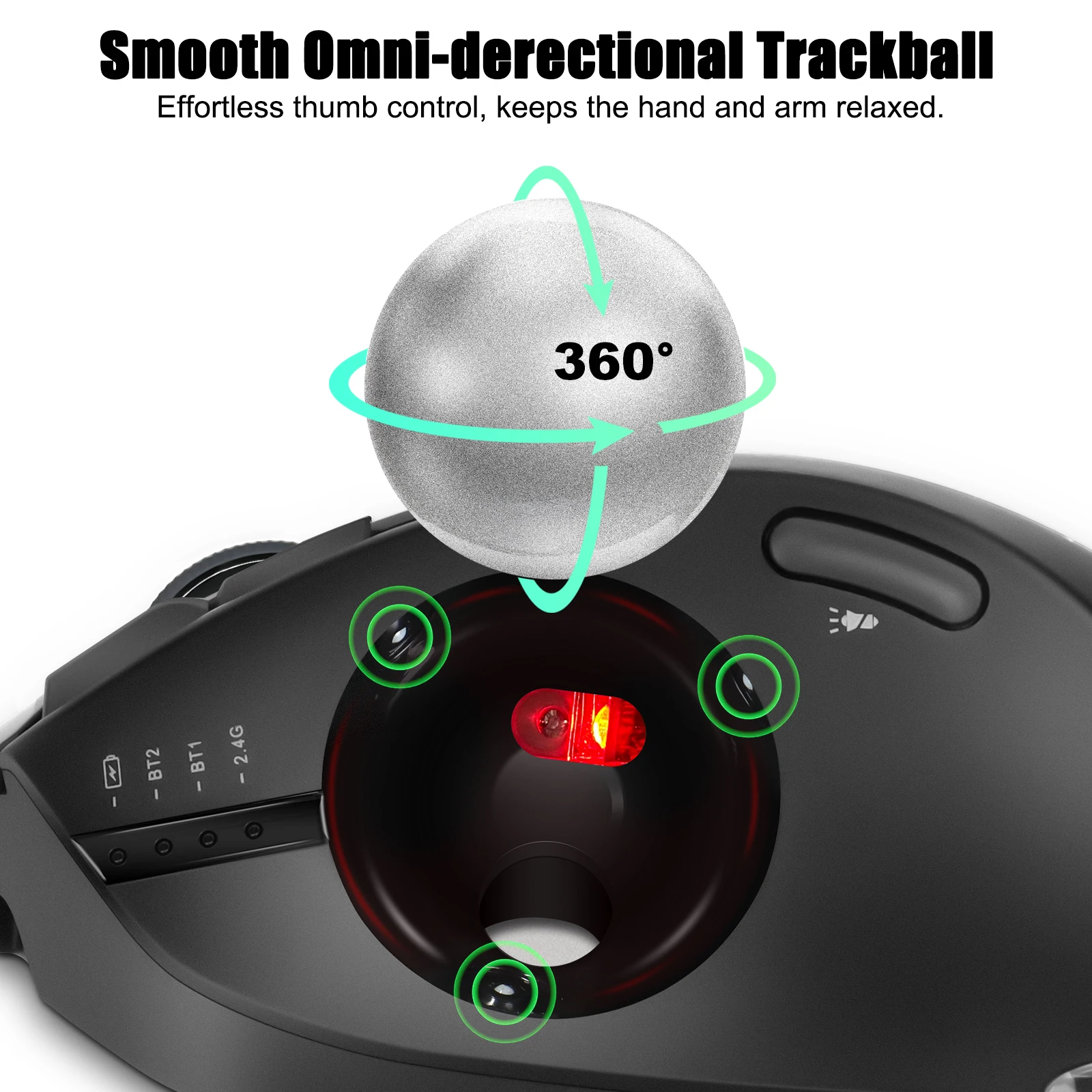 Imagem -03 - Ratos Rollerball Recarregáveis Ergonômicos Rgb 2.4g sem Fio Bluetooth Trackball Mouse para pc Computador Laptop Mac Ios Windows
