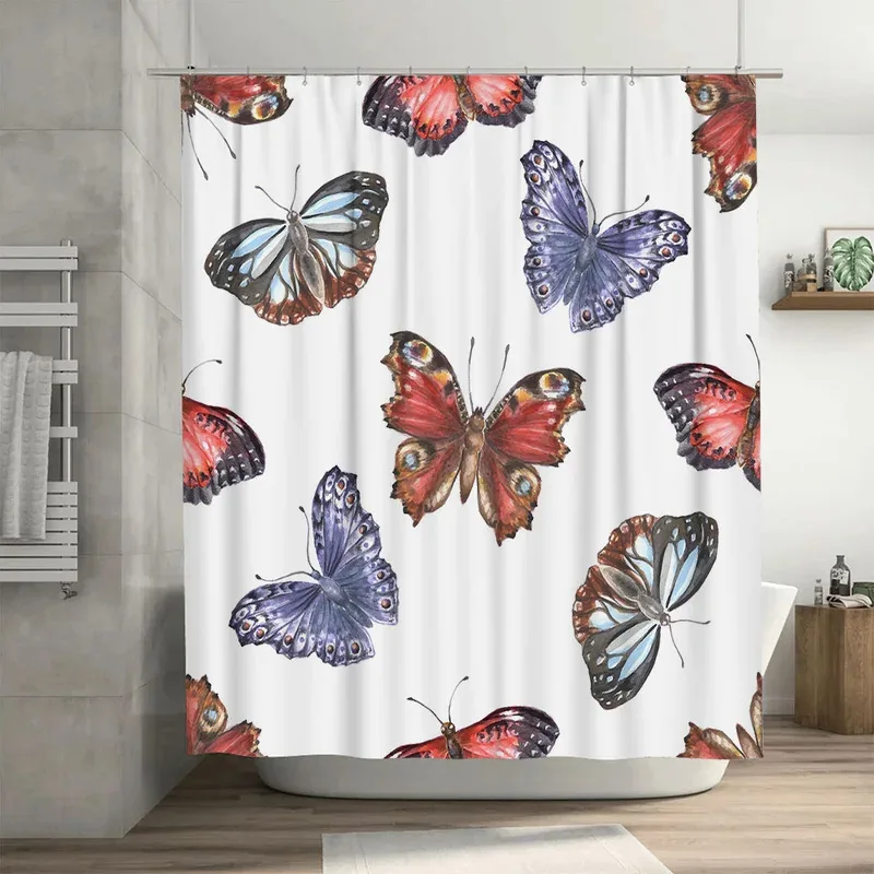 

JHB23Delightful Butterfly Shower Curtain Waterproof Bathroom Decor for Home Decoration in Multicolored Floral Pattern Size189Kj(