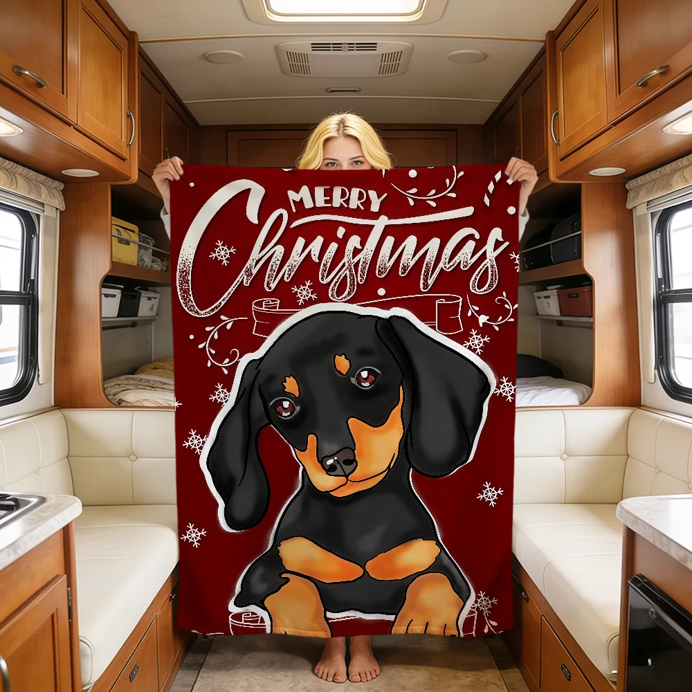 Christmas Cute Funny Art Dachshunds Blanket Soft Warm Plush For Dorm Sofa Living Room Pet Hogar Bedroom Gift Nap Home Flannel